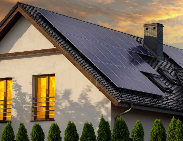 A suburban home with a rooftop solar panel system